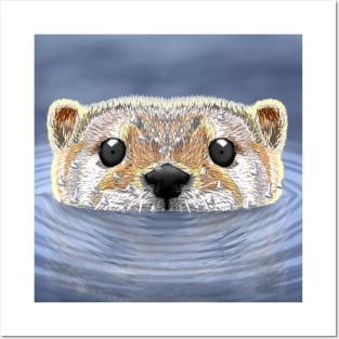 Otter with funny face classic swimming on water Posters and Art